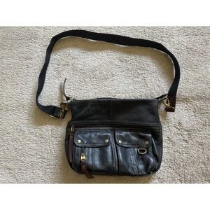 Fossil Crossbody  Morgan Traveler Black Leather Messenger Handbag